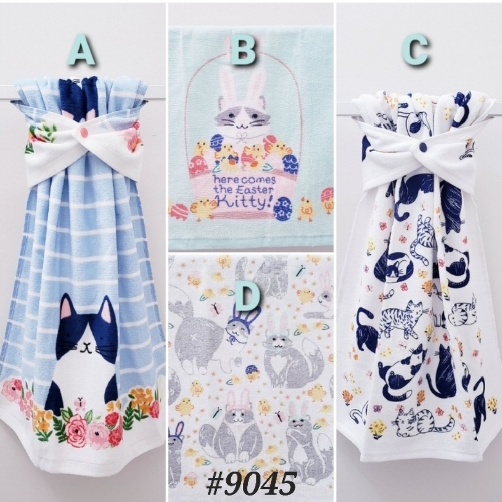 🤍#9045-A New✅️LAST ONE✅CATS/Easter/Spring Hang'N'Snap Towel *Plastic Snap